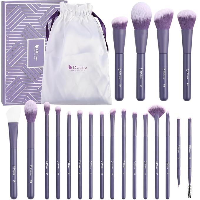 DUcare Makeup Brushes Set Professional 20pcs Vegan Make Up Brushes, Foundation Eyeshadow Concealer Contour Powder Blush Blending Eyeliner Brush with Silicone Face Mask Brush Purple-FemmiqueWomen
