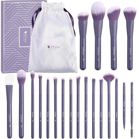 DUcare Makeup Brushes Set Professional 20pcs Vegan Make Up Brushes, Foundation Eyeshadow Concealer Contour Powder Blush Blending Eyeliner Brush with Silicone Face Mask Brush Purple-FemmiqueWomen