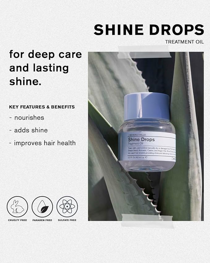 J Beverly Hills Shine Drops Hair Treatment Oil with Botanical Oils for Shine, Nourishment and Dry Hair Repair, 2.2 Oz-FemmiqueWomen