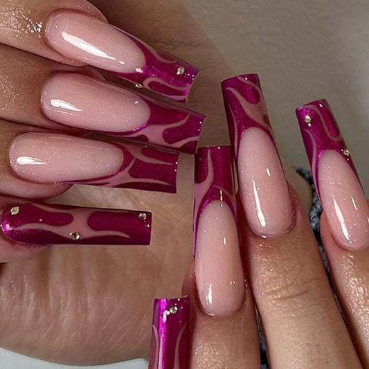 Long Coffin False Nails French Press on Nails Galaxy Nails Tips Acrylic Reusable Fake Nails for Women and Girls 24Pcs