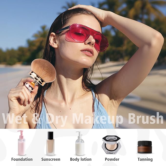 Self Tanning Brushes- Blend & Blur Extra Large Body Makeup Brush & Tanning Mitt, 2 Pcs, Kabuki Body Brush Applicator for Tan, Foundation, Self Tanner Glove for Application, Mousse, Lotion (Rose Gold)-FemmiqueWomen