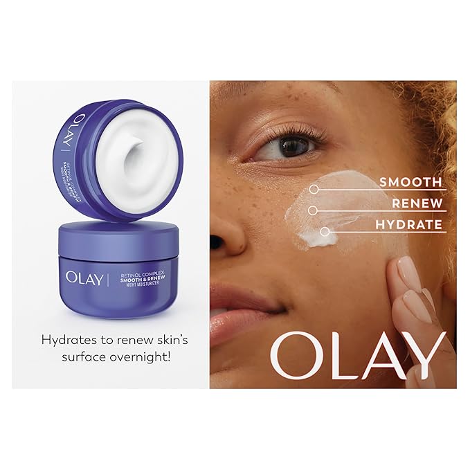 Olay Retinol Face Moisturizer, Smooth & Renew Cream for Women, Fragrance-Free - Anti-Aging, Anti-Wrinkle, Smooth Fine Lines, Tightening, Brightening - Recyclable Sustainable Eco Jar, Non-Greasy, 2 Oz-FemmiqueWomen