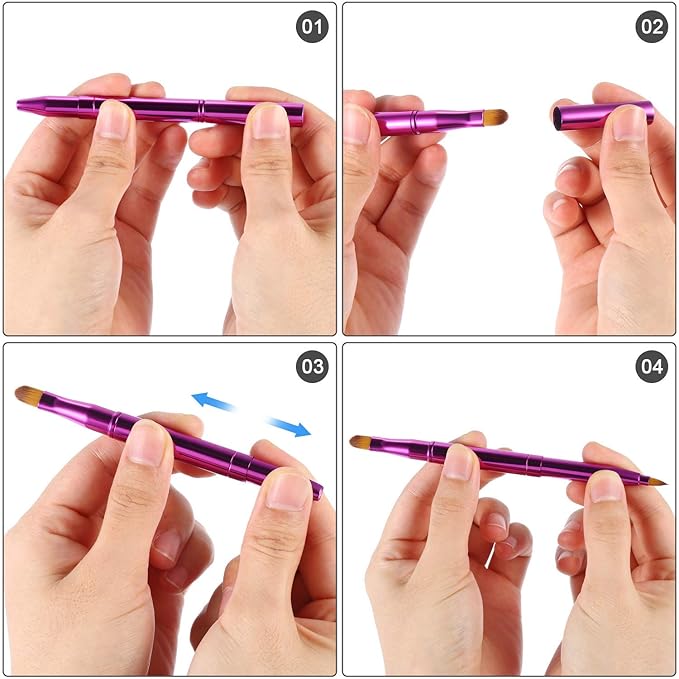 Retractable Dual End Lip Brush Concealer Brush with Cap, Lipstick Eyeshadow Foundation Makeup Brushes Gold, Black, Purple-FemmiqueWomen