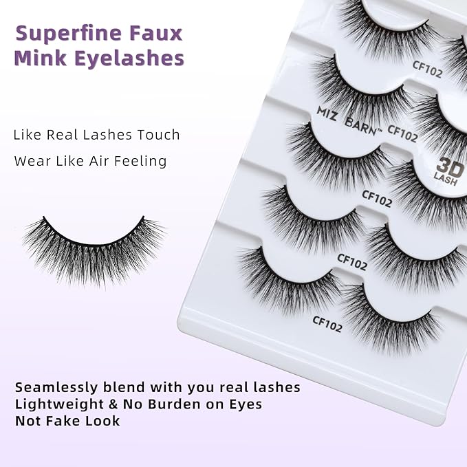 Miz Barn Lashes 5 Pairs Cat Eyes Wispy Lightweight Natural 3D Cashmere Soft Long Extension Eyelashes Pack Handmade Luxurious Volume Fluffy False Eyelashes (CF102)-FemmiqueWomen
