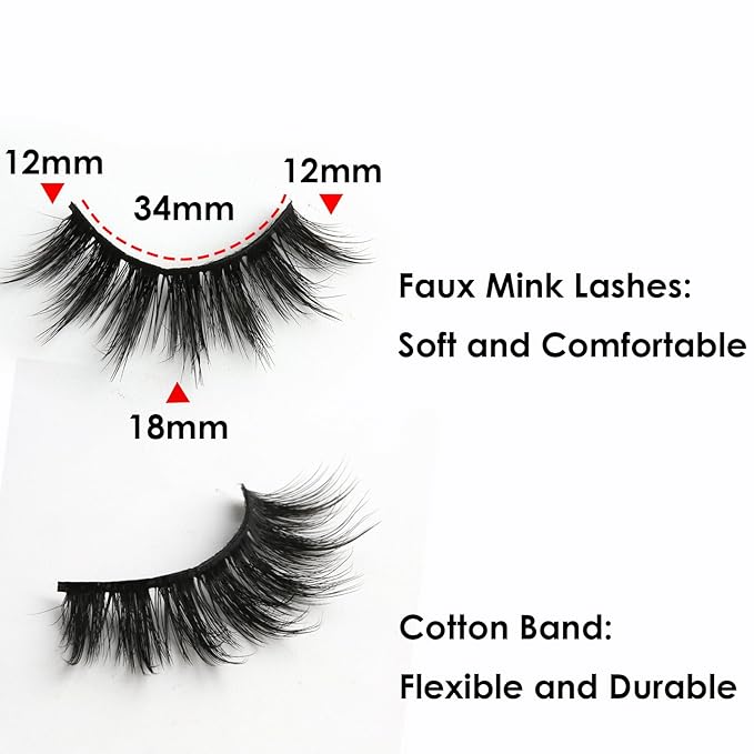 SUNWELL False Eyelashes 18mm Mink Lashes 8D Fluffy Faux Mink Lashes Strip Eye Lashes Soft Reusable Full Volume Fake Eyelashes 10 Pairs Pack-FemmiqueWomen