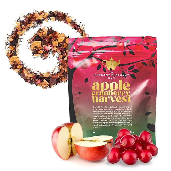 Apple Cranberry Harvest Tea, Organic Loose Leaf Herbal Tea – Real Fruit, Summer Juice, Caffeine-Free, Refreshing Sweet Iced Drink – 4 oz Resealable Bag (Makes 50 Cups)-FemmiqueWomen