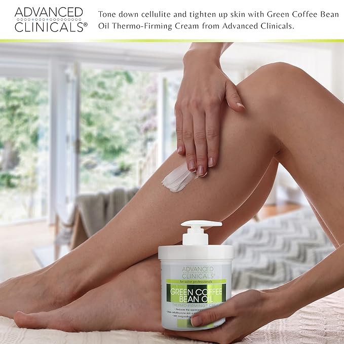 Advanced Clinicals Green Coffee Bean Thermo Firming Body Cream | Anti Cellulite Cream | Caffeine Body Lotion Moisturizer To Firm, Tighten, & Hydrate Look Of Legs, Arms, Tummy, Butt, & Thighs, 16 Oz-FemmiqueWomen