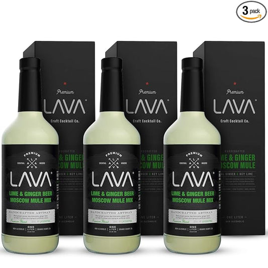 (3 Pack) LAVA Premium Spicy Moscow Mule Mix by LAVA Craft Cocktail Co., Made with Ginger Beer, Key Lime Juice, Real Ginger Puree, No Artificial Sweeteners, Ready to Use, 1-Liter (33.8oz) Glass Bottle-FemmiqueWomen