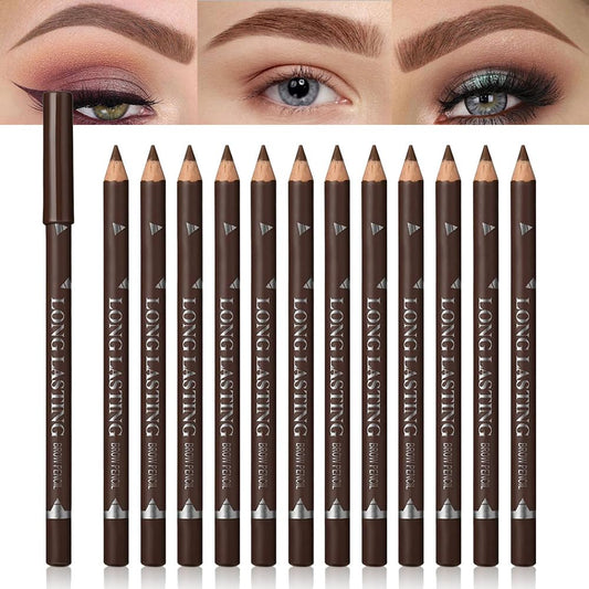 12Pcs Eyebrow Pencils for Women, Wooden Hard-Core Brown Eyebrow and Eyeliner Pencil, Long Lasting Waterproof and Sweat-Proof, Beginner Makeup Brow Pencil, Create a Natural Eye Brow Makeup-FemmiqueWomen