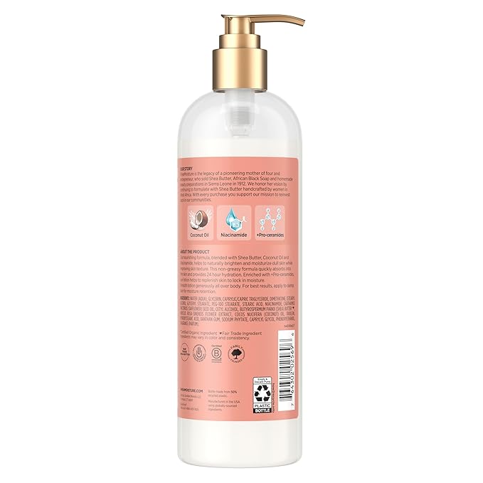 SheaMoisture Illuminating Body Lotion with Coconut Oil, Hibiscus, Niacinamide and Pro-Ceramides, Instantly Enhancing Skin's Natural Glow, 24H Moisturizing 16 oz-FemmiqueWomen