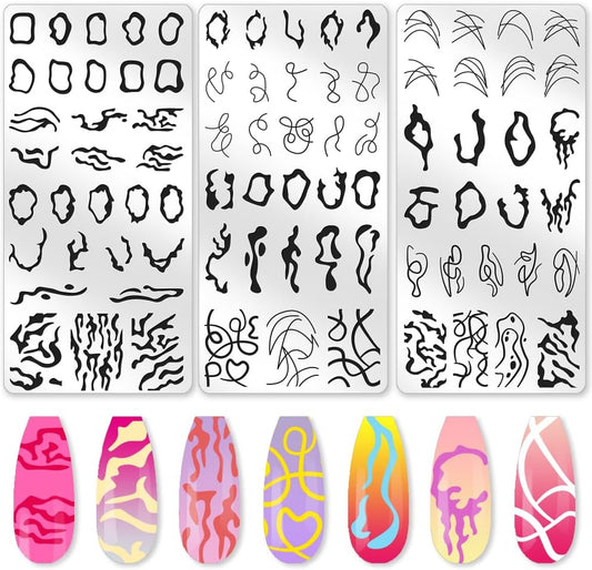 3Pcs Irregular Geometric Frames Nail Stamping Plate Minimalist Line Nail Stamping Templates French Tip Nail Art Stamp Image Plate Stainless Steel DIY Reusable Tools for Manicure Printing-FemmiqueWomen