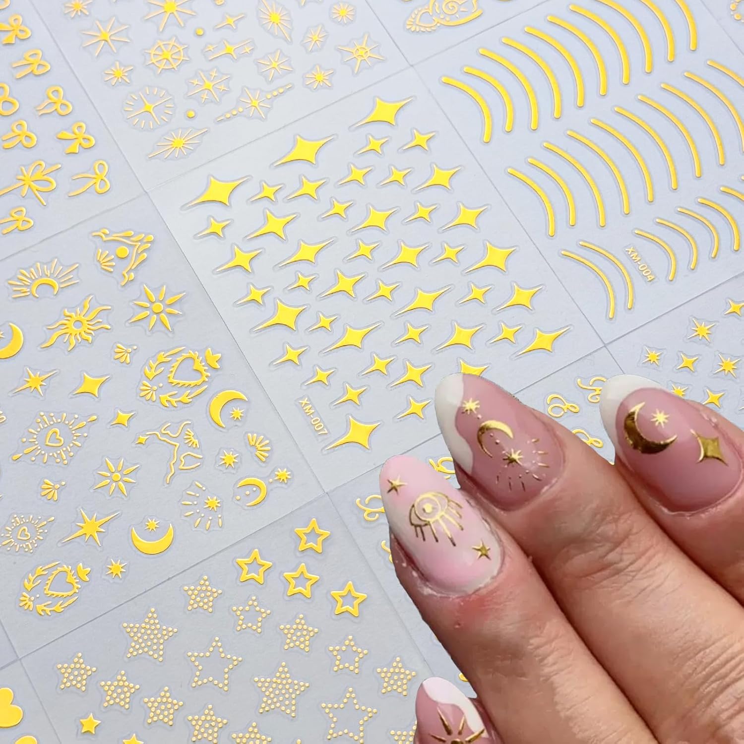 30Sheets Gold Nail Art Stickers Star Line 3D Self Adhesive Nail Stickers for Nail Art Moon Stars Nail Decals Heart Nail for Women and Girls Manicure DIY Decoration-FemmiqueWomen