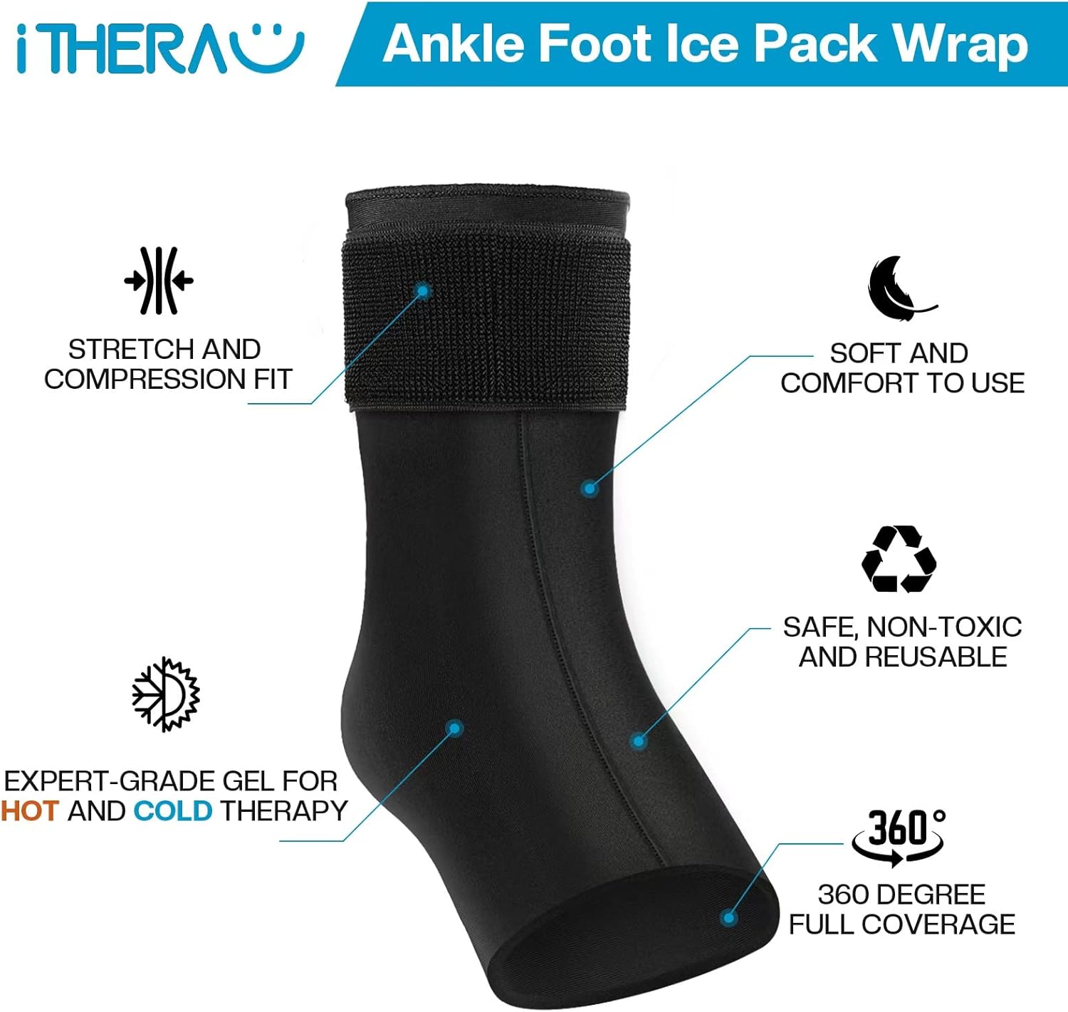 iTHERAU Ankle Ice Pack Wrap, Reusable Gel Hot & Cold Therapy for Foot & Heel Injuries | Achilles Tendonitis, Plantar Fasciitis, Swelling, Sprained, Pain Relief, 2 Pack-FemmiqueWomen