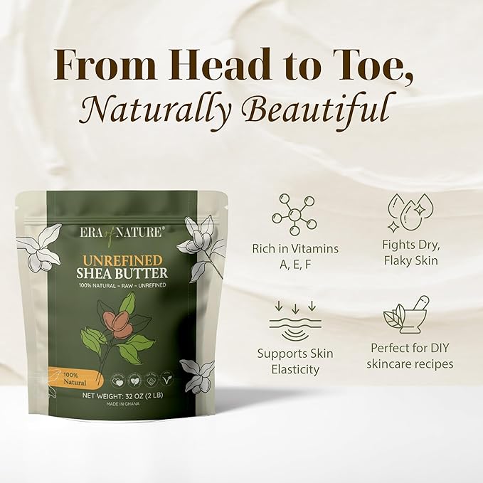 era of nature Organic Unrefined Raw African Ivory White Shea Butter 32oz - Moisturizing Raw Shea Butter Bar for Skin & Hair, DIY Lip Balm Base, Cream, Soap & Lotion Making Supplies Kit, Skincare-FemmiqueWomen