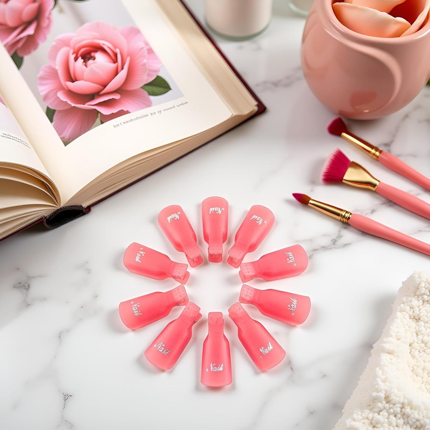 10 Pcs Pink Plastic Acrylic Nail Art Soak Off Cap Clip UV Gel Polish Remover Wrap Tool Gel Nail Polish Remover Clips for Fingernail Removal Soak Off Clips Wrap Cleaner Cap Clip Nail Polish Removers-FemmiqueWomen