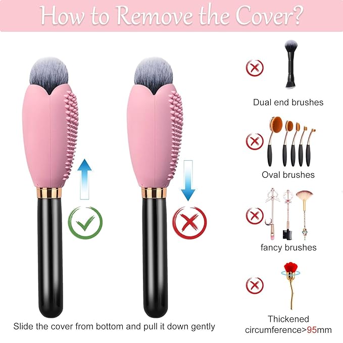 Silicone Travel Make-up Brush Holder with Cleaner Mat Pad, Organizer Case Covers for Foundation Eye Lip Brushes Storage Cleaning, Gift for Women Girl-friend Mother Wife, 5-Pcs Large + 7 Small, Pink-FemmiqueWomen