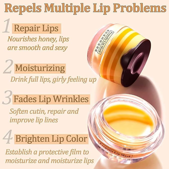 2 PCS Lip Balm Honey Pot, Apple Lime & Watermelem Lip Mask Vitamin E & Moisturizing Propolis Sleeping Lip Mask Prevention Dry and Cracked Lip Scrubs Exfoliator, Christmas Gifts-FemmiqueWomen