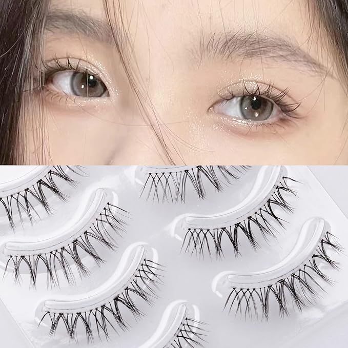 Miz Barn Daily Natural Look False Eyelashes, 4 Pairs Soft Lightweight Comfortable Short Lashes Clear Band Handmade False Eyelashes (W-7)-FemmiqueWomen