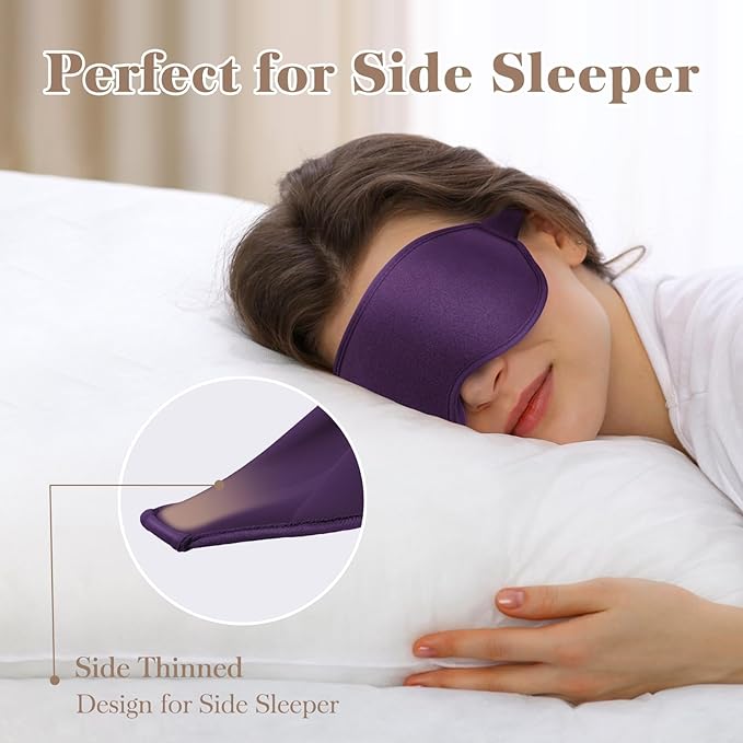 3D Cooling Eye Mask Sleep Mask for Men & Women, 100% Pressure-Free & Light Block-Out Eye Mask for Sleep with Easy Adjustable Strap, Night Eye Cover for Travel, Purple-FemmiqueWomen