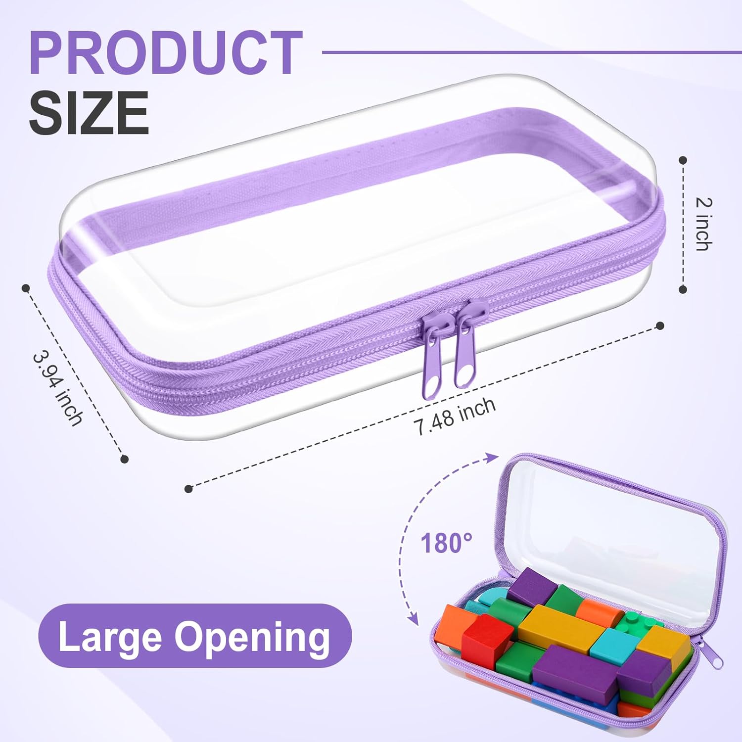 Hoolerry 4 Pcs Hard Clear Zipper Case Makeup Bags Plastic Pencil Pouch Transparent Storage Box Containers for Cosmetics, Snacks, Building Blocks, Puzzles(Purple,7.5 x 3.9 x 2 in)-FemmiqueWomen