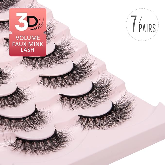 Fake Lashes Natural Wispy Lashes Airy Volume Faux Mink Lashes Fluffy Long False Eye Lashes Sets Pack 18MM Reusable Eyelashes A05-FemmiqueWomen