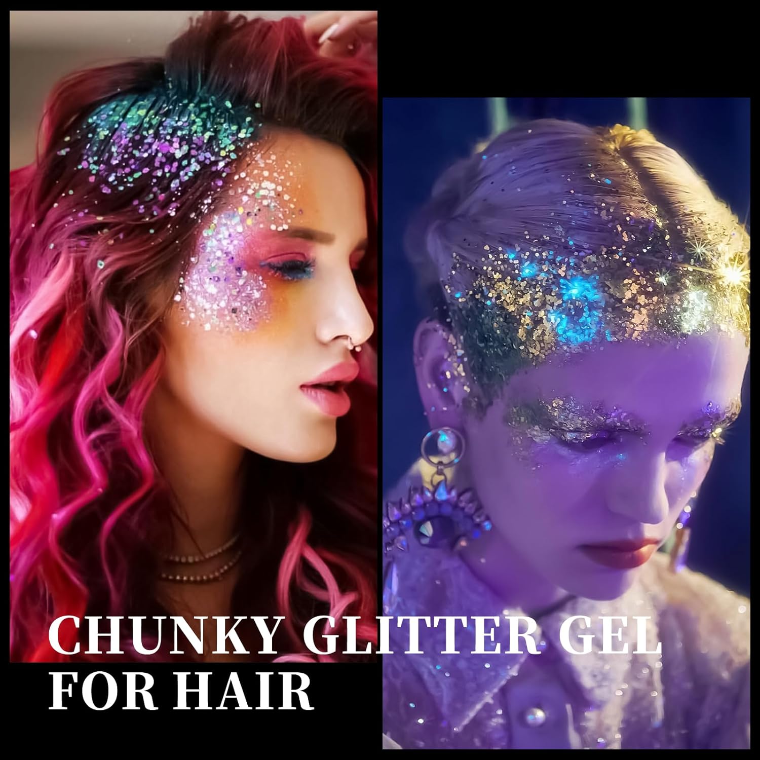 16 Colors Chunky Fine Mixed Holographic Glitter Gel Set for Face and Body Makeup Festival Party Sparkle Glitter Gel Decoration Rave Accessories-FemmiqueWomen