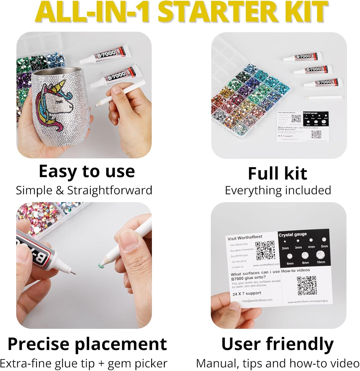 30000Pcs Resin Rhinestones Set for Crafting Bedazzling, Metallic Gold Flatback Gems Jewels for Crafts Clothes Shoes Fabric Outfit Nails Makeup, Flat Back Crystal 2-6mm with b 7000 Glue-FemmiqueWomen