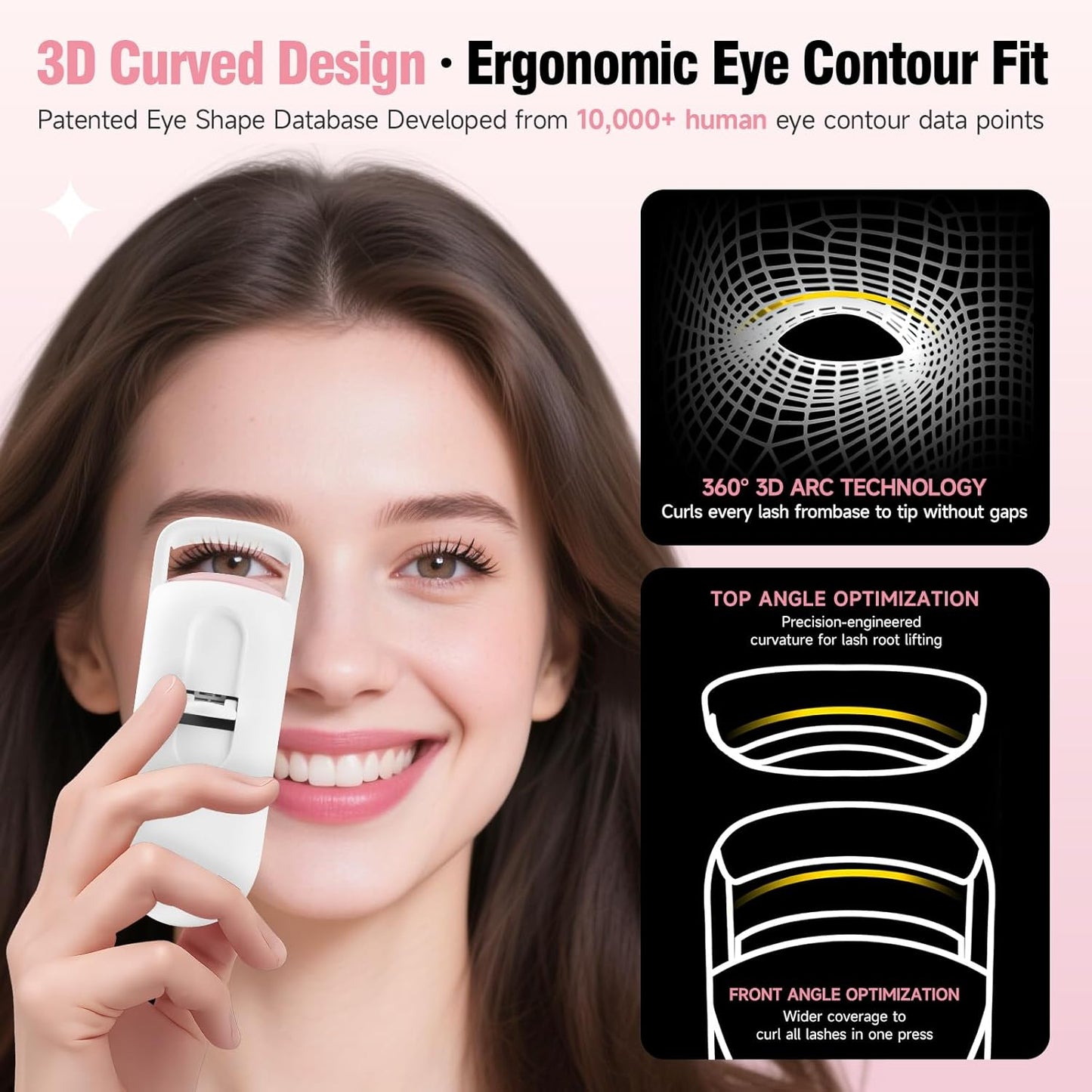 DUDUDU Heated Eyelash Curler, Portable Travel-Size Mini Electric Heated Lash Curler - 2-Level Adjustable Temp & Type-C Recharge, 10S Heat 3S Style 24H Lift for Long-Lasting Natural Effortless Curves-FemmiqueWomen