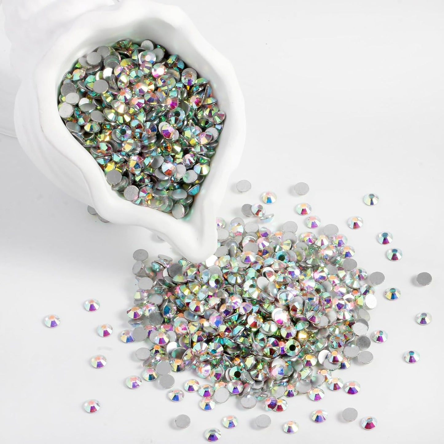 3000PCS SS8 Flatback Rhinestones | 12-Facet Diamond-Cut Glass Gems for Nail Art, Clothing, DIY Crafts |Glue-On Decoration Stones with Silver Backing(Crystal AB)-FemmiqueWomen