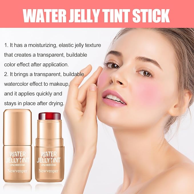 2PCS Jelly Blush Stick, Multi-Purpose Lip & Cheek Stick, Waterproof jelly tint, Moisturizing Cooling Water Jelly Tint Long Lasting cheek stain & lip tint for Women and Girls 01#-FemmiqueWomen