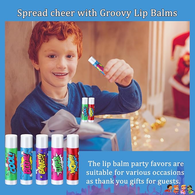 100 Pcs Hero Party Favors Lip Balms Bulk for Kids Birthday Party Moisturizing Lip Balm for Hero Themed Celebration Gifts Lip Care Products for Classroom Rewards Favor Party Supplies-FemmiqueWomen