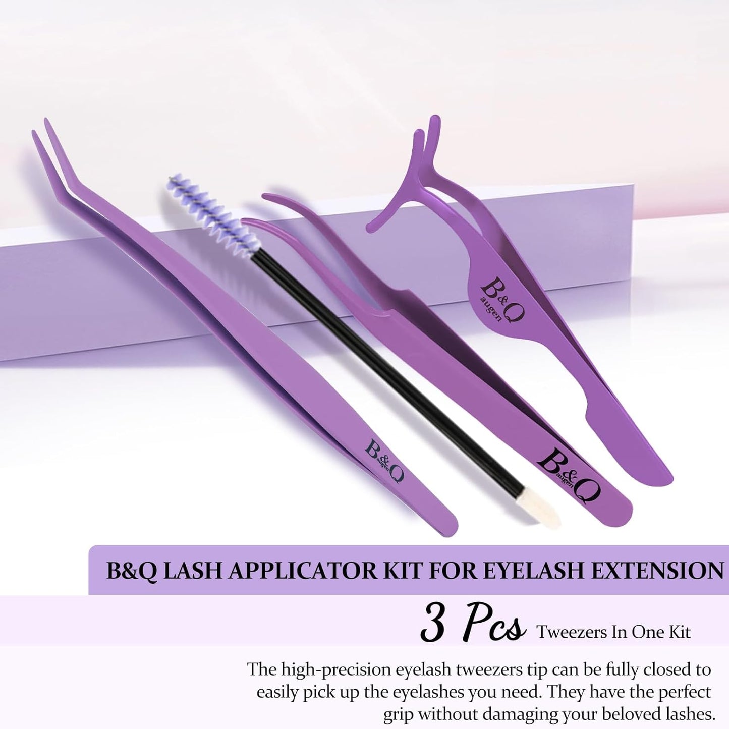 Eyelash Applicator Tool 3 PCS Lash Applicator Tool Kit Lash Tweezers for Eyelash Extensions Application Tool and Removal （Purple,3 PCS）-FemmiqueWomen