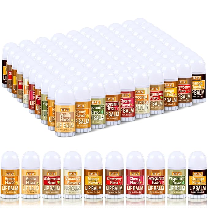 100 Pcs Mini Sunscreen Lip Balms Bulk SPF 30 Lip Balm Sticks Favors with Sunscreen SPF Employee Staff Appreciation Gifts Bulk Team Coworkers Christmas Party Gifts for Travel Beach-FemmiqueWomen