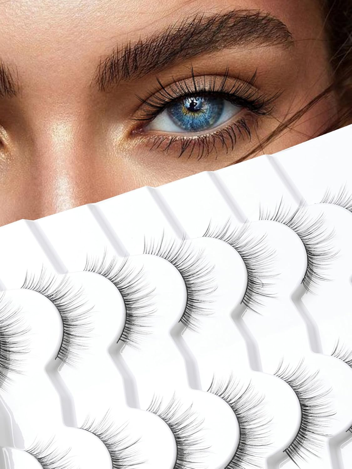Natural Lashes Anime Eyelashes Wispy 12MM Strip Lashes Thin Band Manhua Eyelashes 3D Volume False Eyelashes 7 Pair Mink Lashes Korean Eye Lashes Pack Siligli-FemmiqueWomen