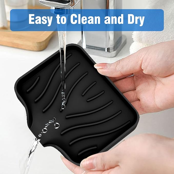3-Pack Silicone Soap Dish, Bar Soap Holder, Soap Dishes for Bar Soap, Easy to Clean, Self Draining Soap Tray for Shower, Bathroom, Kitchen, Bathtub, Keep Soap Dry, Save Soap (Black)-FemmiqueWomen