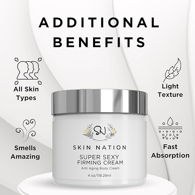 Skin Nation Super Firming Cream, Hydrating Body Lotion with Shea Butter, Glycolic Acid, Aloe Vera, Can Help Smooth Crepey Skin and Support Firmer Neck & Décolleté, 4 oz-FemmiqueWomen