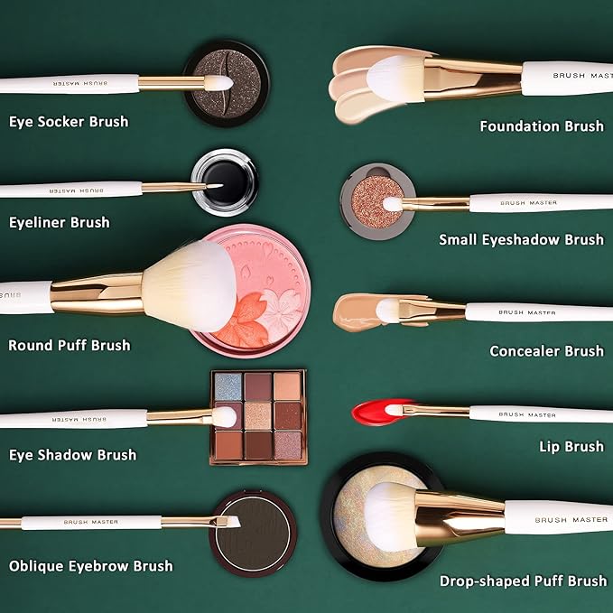 Makeup Brushes Set 10Pcs Professional Kabuki Foundation Eyeshadow Blush Blending Lip Full Face Cosmetic Kit W/Makeup Brush Set with Holder-FemmiqueWomen