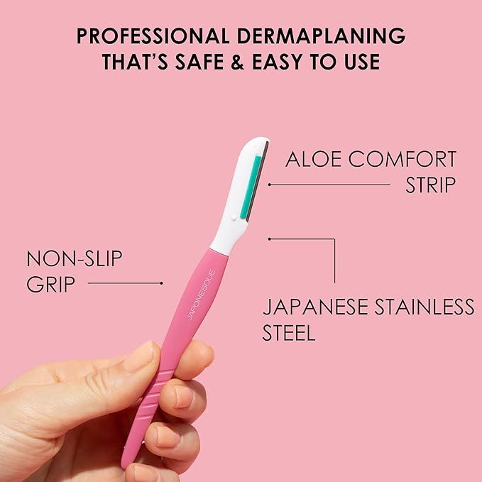 JAPONESQUE Dermaplaner with Soothing Aloe Comfort Strip - Skin Tool with Ultra Precision Blade for Facial Hair Removal and Exfoliation, 3pk.-FemmiqueWomen