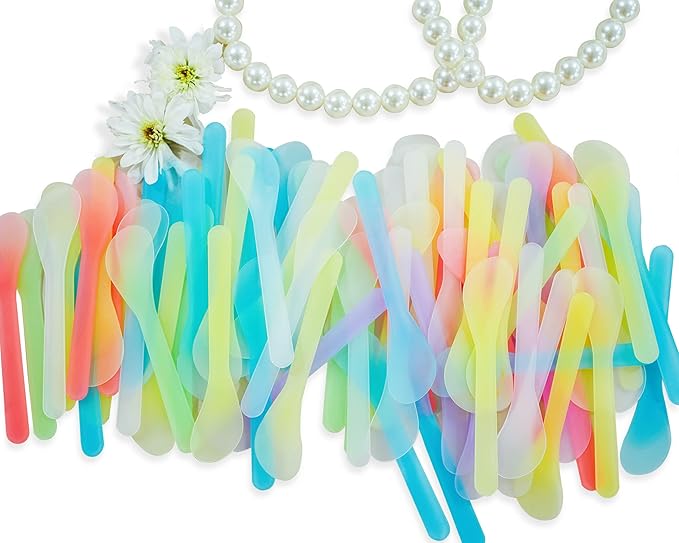 100 PCS Cosmetic Spatula for Makeup Face Mask Plastic Spoon Disposable Makeup Tools for Mixing and Sampling 4.88'' x 1.06" Random Color-FemmiqueWomen