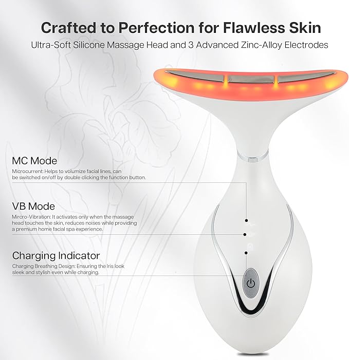 Iris Neck Face Massager, Pro Face Sculpting Tool with Charging Base, All-in-1 Facial Device for Enhanced Absorption, Radiance, Contouring, Elasticity, Home Facial Spa (White)-FemmiqueWomen