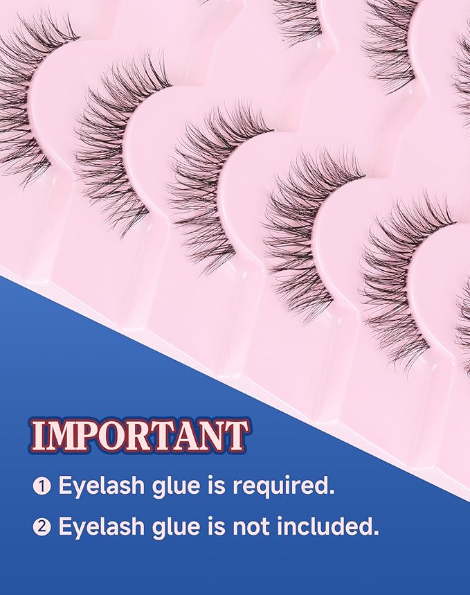 Short Lashes Natural Look Everyday Wispy Eyelashes Mink Flared Eyelashes Strip False Eye Lash Soft Clear Band 7 Pairs SF-05-FemmiqueWomen