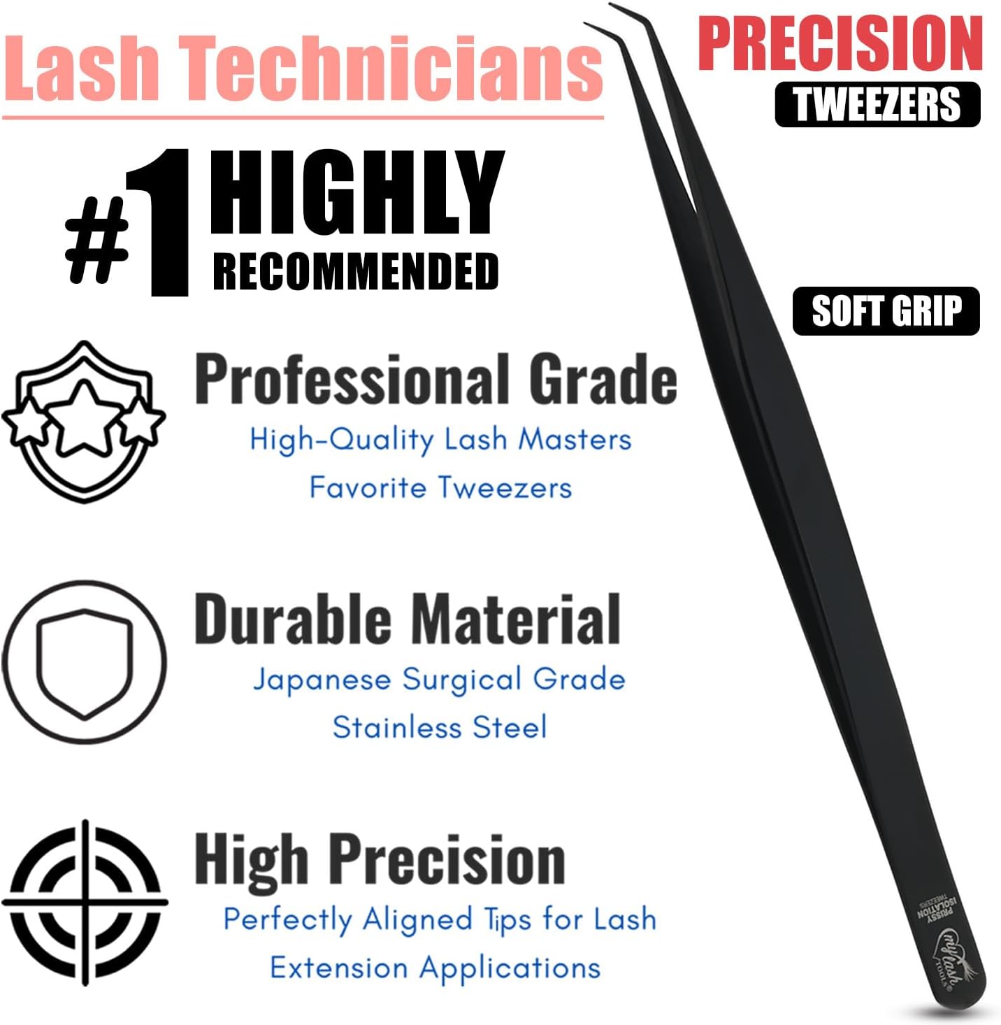 Isolation Tweezer for Eyelash Extensions – 14cm Curved Lash Tweezer, Stainless Steel, Best for Individual Isolation & Classic Lashes, Pinzas para Twisers (Black Titanium)-FemmiqueWomen