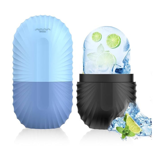 2pcs Ice Roller for Face and Eye, Silicone Ice Facial Roller Ice Holder, Face Ice Mold Skin Care, Face Icers Reusable Ice Cube Roller for Shrink Pores Anti Wrinkle Reduce Puffiness, Black Blue-FemmiqueWomen