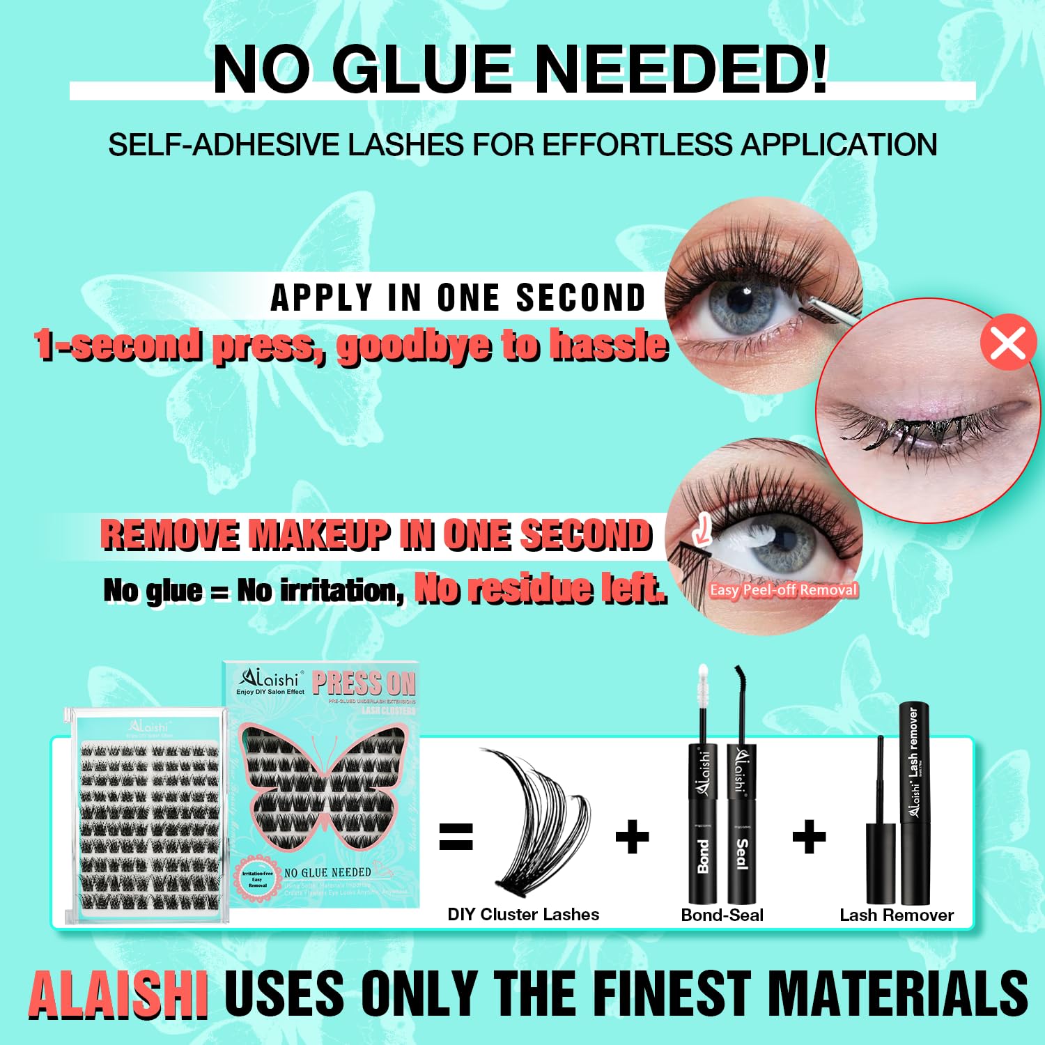 No Glue Needed Lashes, Self Adhesive Eyelashes, DIY Lash Cluster Eyelash Extensions Kit 10‑18mm,120pcs Fluffy D Curl Soft Natural Lashes with Tweezers–Fake Cat Eye Wispy Individual Clusters(NGDYAA1)-FemmiqueWomen