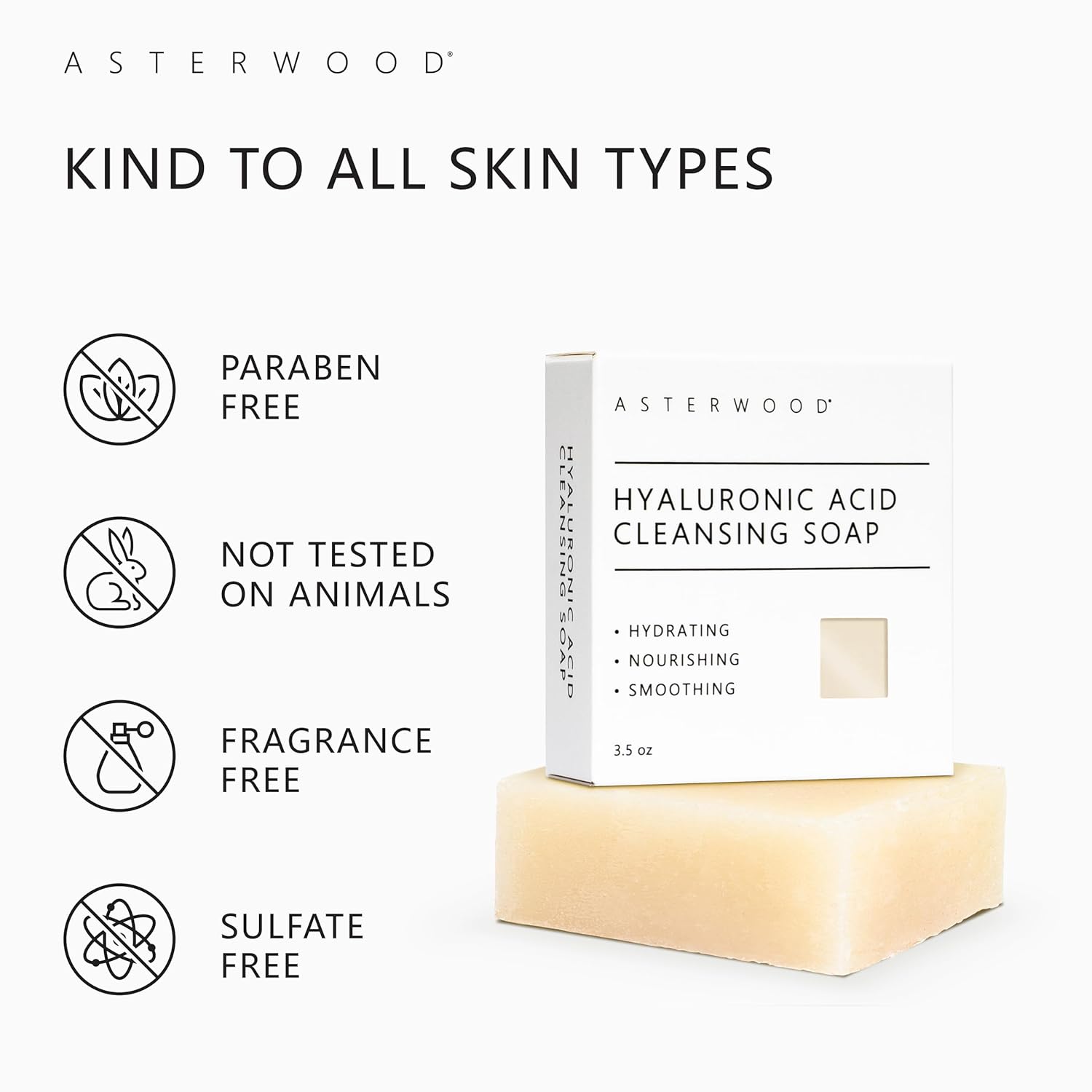 Asterwood Hyaluronic Acid Cleansing Face Soap - Collagen Boosting, Hydrating, Plumping, Soothing - Fragrance-Free - Suitable for Sensitive Skin - 3.5 Oz-FemmiqueWomen