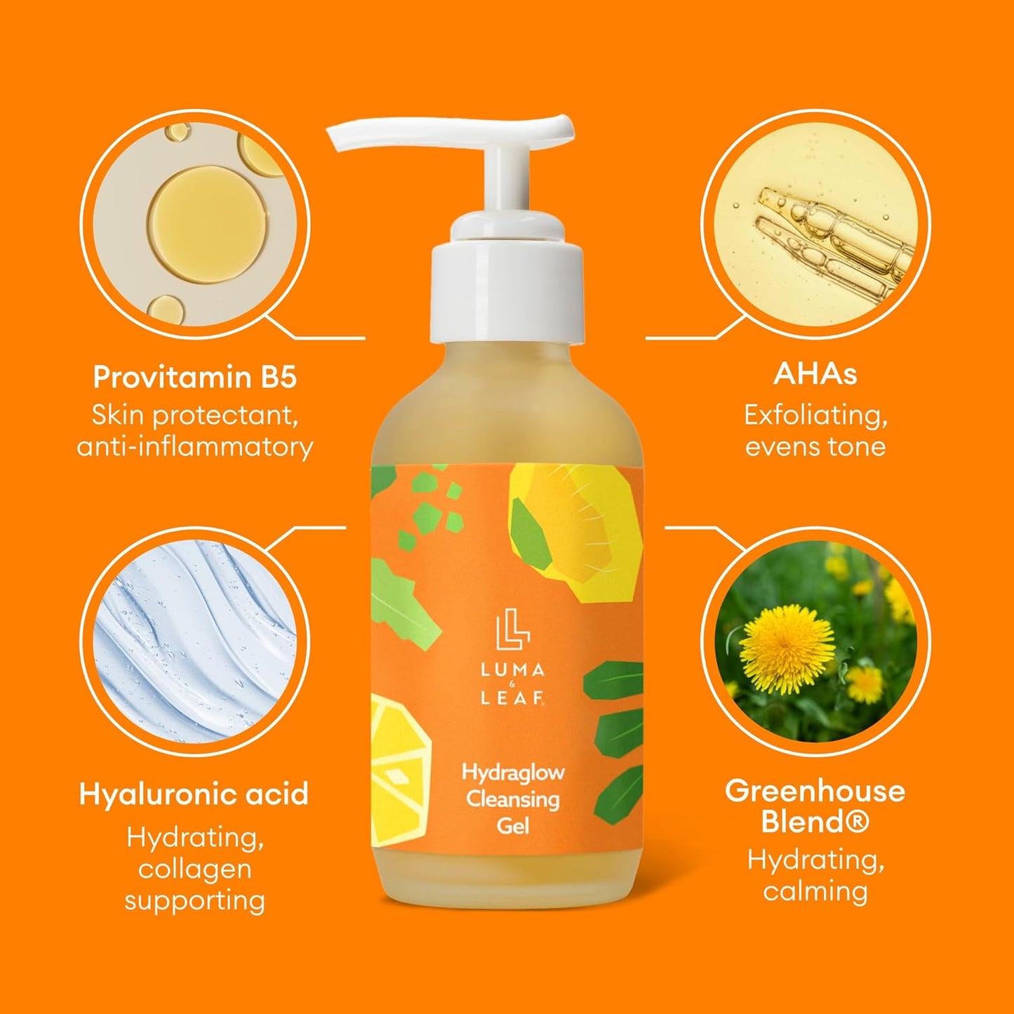 LUMA & LEAF Hydraglow Brightening Face Wash with Hyaluronic Acid | Gentle Daily Exfoliating Gel Cleanser for Dull Skin & Dark Spots | For All Skin Types | 3.8 fl oz-FemmiqueWomen