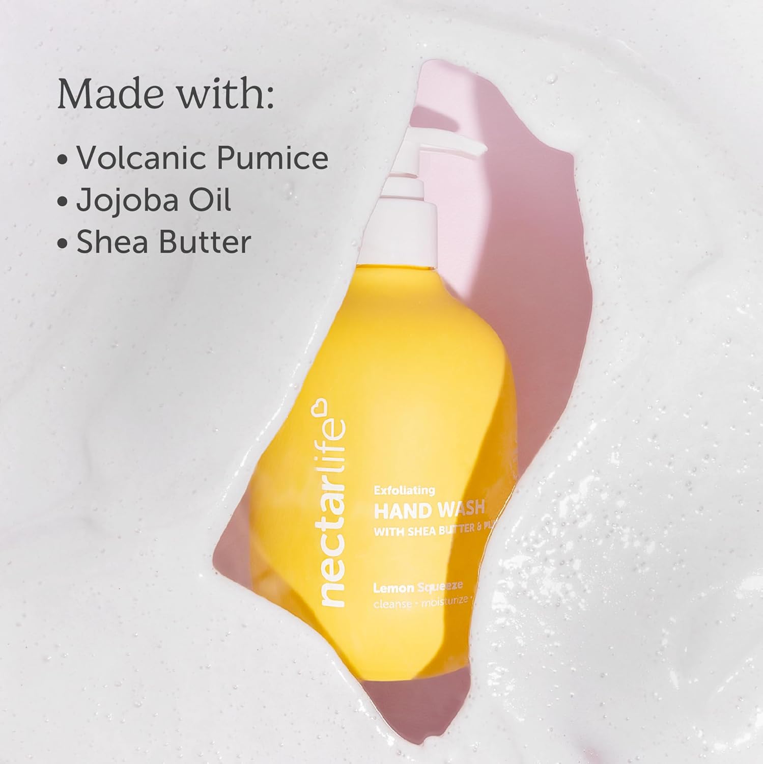 Nectar Life Exfoliating & Moisturizing Hand Wash, Volcanic Pumice for Hand Scrub, Shea Butter Softens Hands, Clean Vegan Ingredients, Lemon Scent-FemmiqueWomen