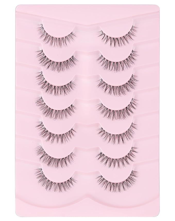 Short Strip Lashes Natural Eyelashes Wispy Lashes Fluffy Mink Lashes C Curl Eye Lashes Soft Small False Eyelashes Demi Wispies Eyelashes 7 Pairs-FemmiqueWomen