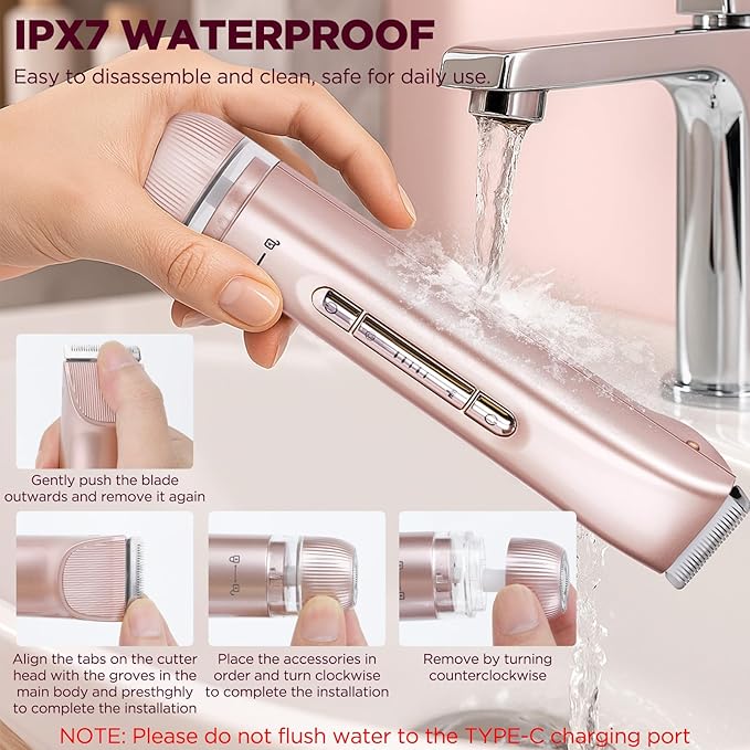 2 in 1 Women Electric Shaver, Dual Head Bikini Trimmer for Women IPX7 Waterproof Wet & Dry Use Electric Razors with Dual Heads Rechargeable Lady Trimmer for Bikini Underarm Leg Arm Body Face-FemmiqueWomen