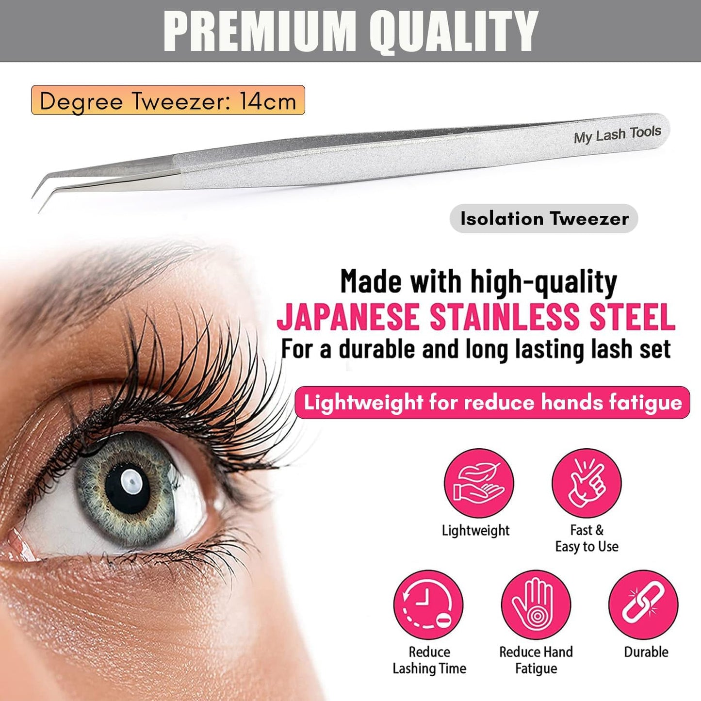 Isolation Tweezer Eyelash Extension Curved Degree Tweezers for Isolation – 14cm Japanese Stainless Steel, Best for Individual Isolation & Classic Lashes Eyelash Twisers (Silver Pantone)-FemmiqueWomen